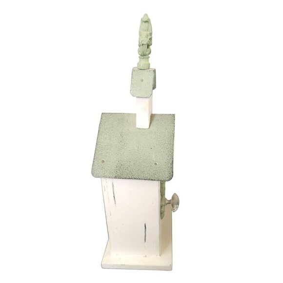 Charming Decorative Wooden Birdhouse With Distressed White & Green Finish Embell - Picture 3 of 7